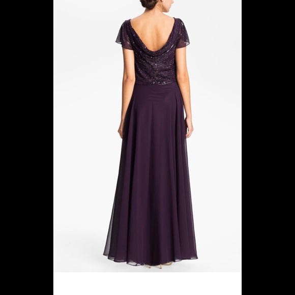 NWT J Kara embellished Drape Bodice Chiffon Gown - Picture 2 of 8